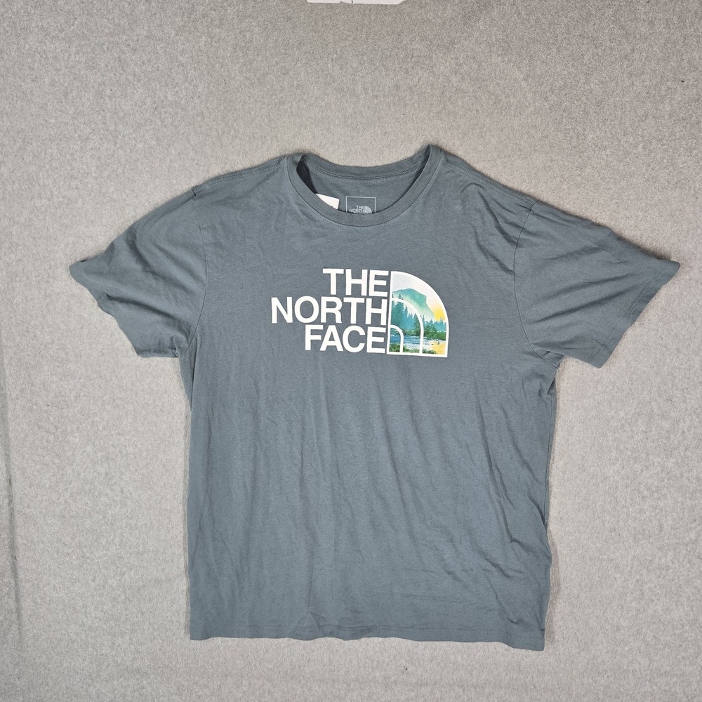 The North Face Men Shirt XL Blue Graphic Logo Landscape Short Sleeve